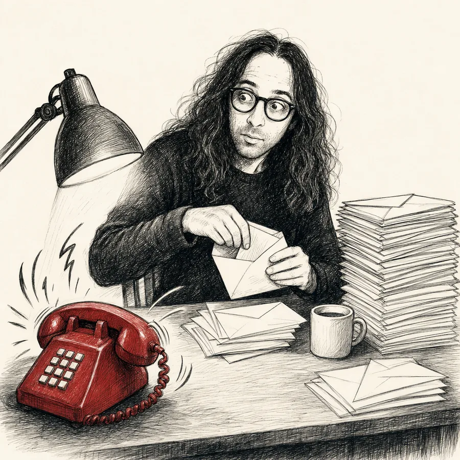 Daniel imbusta lettere di notte mentre il telefono squilla